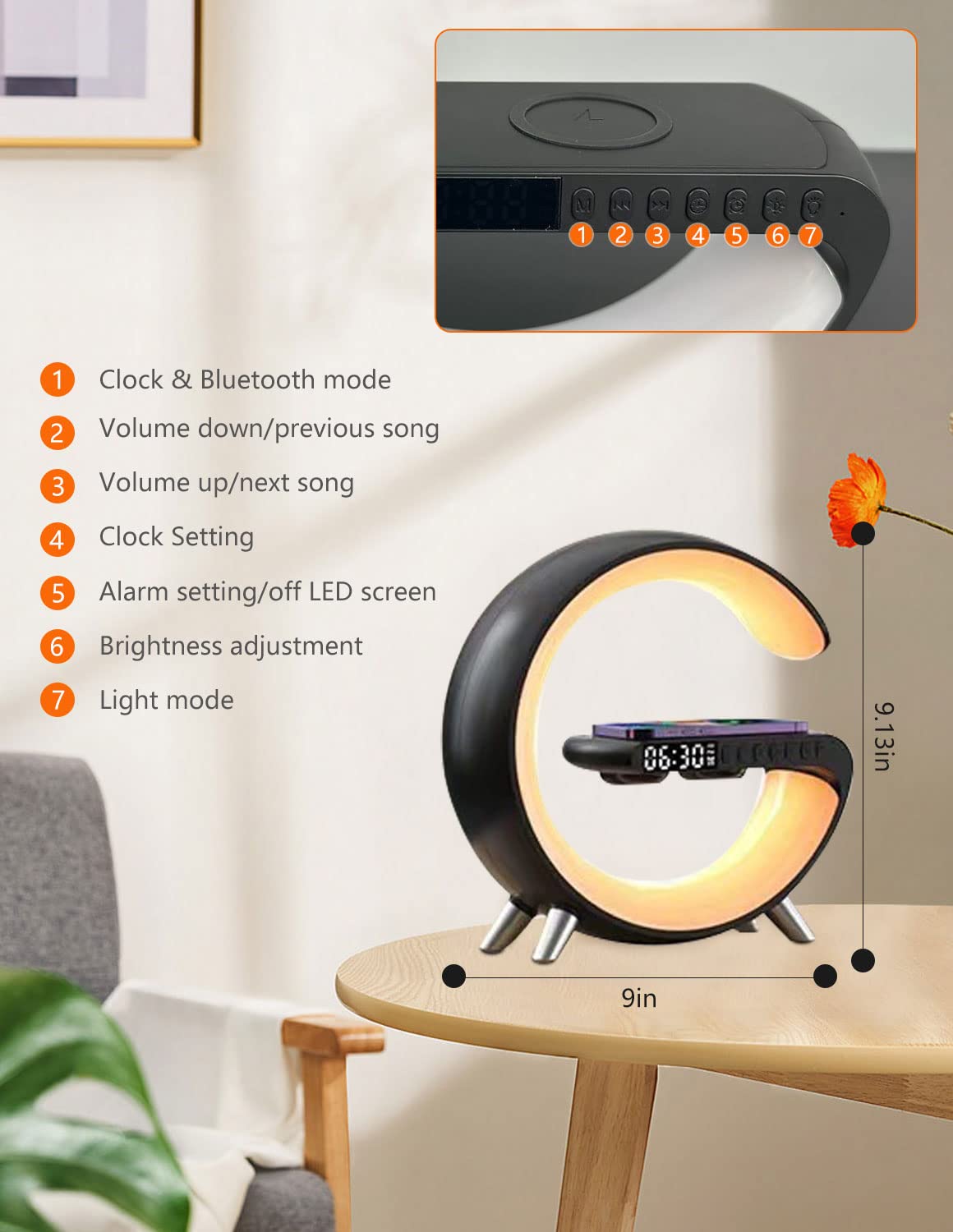 6 in 1 Alarm Clock With Sunrise Table Lamp