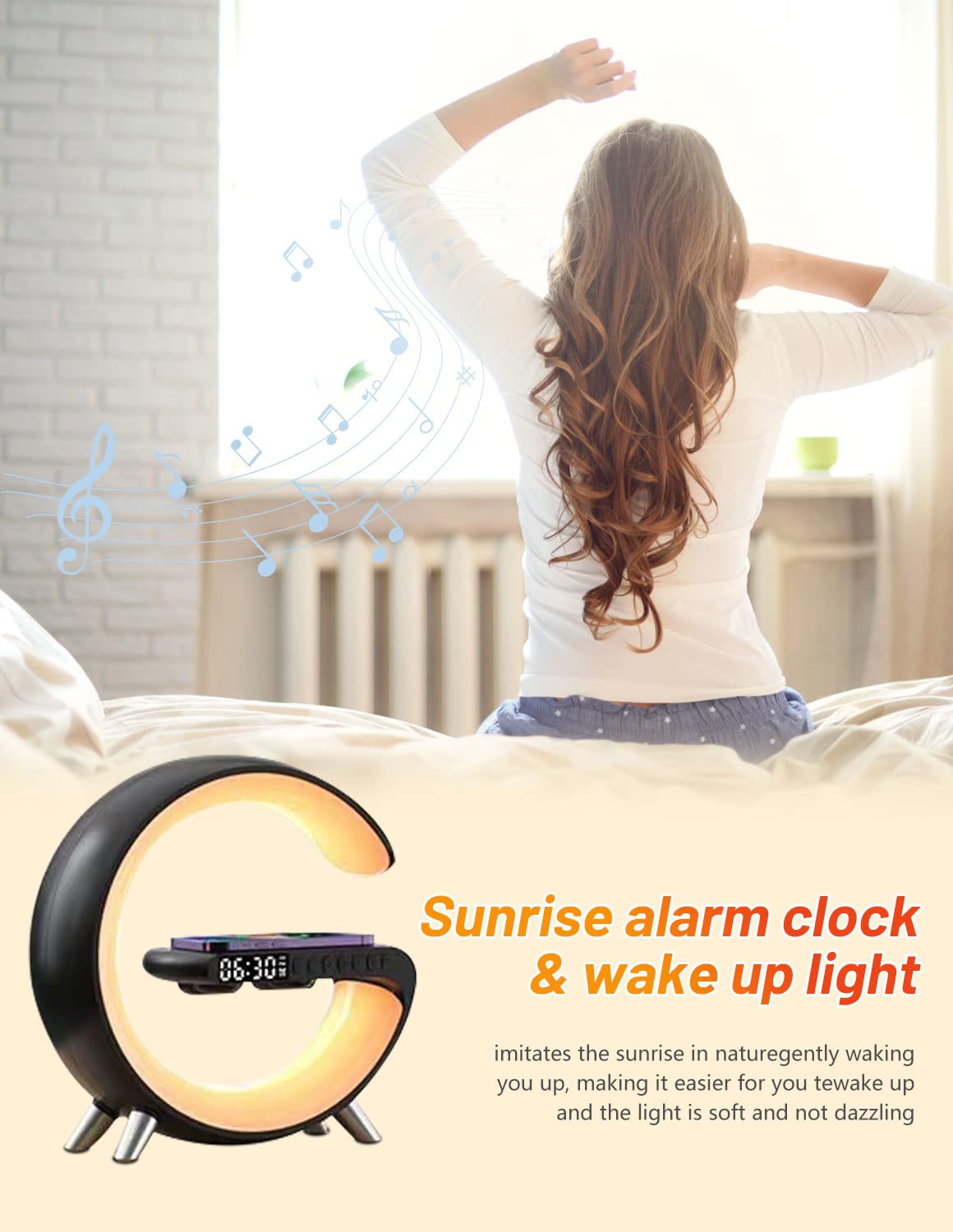 6 in 1 Alarm Clock With Sunrise Table Lamp