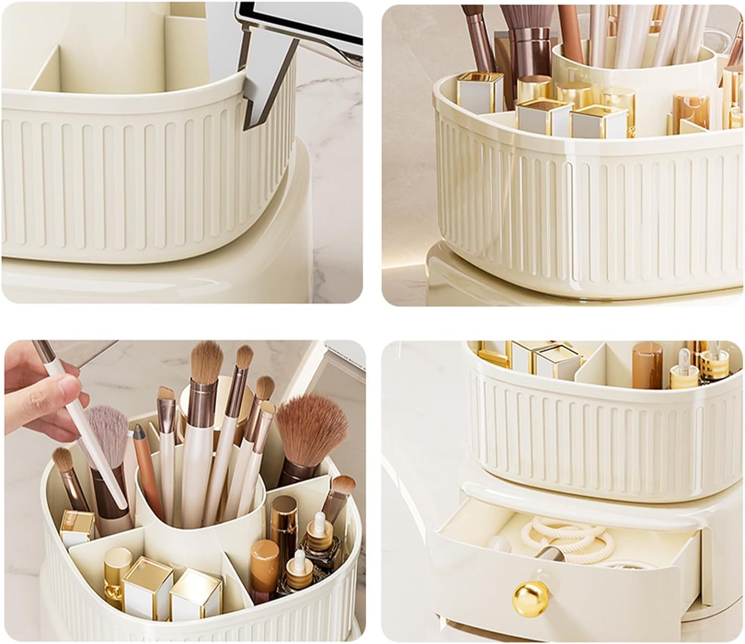 360° Rotate Makeup Brush Holder with Drawer